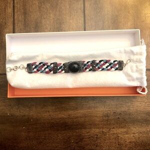 ❤️🤍🩵🖤Leather Bracelet w/Obsidian stone